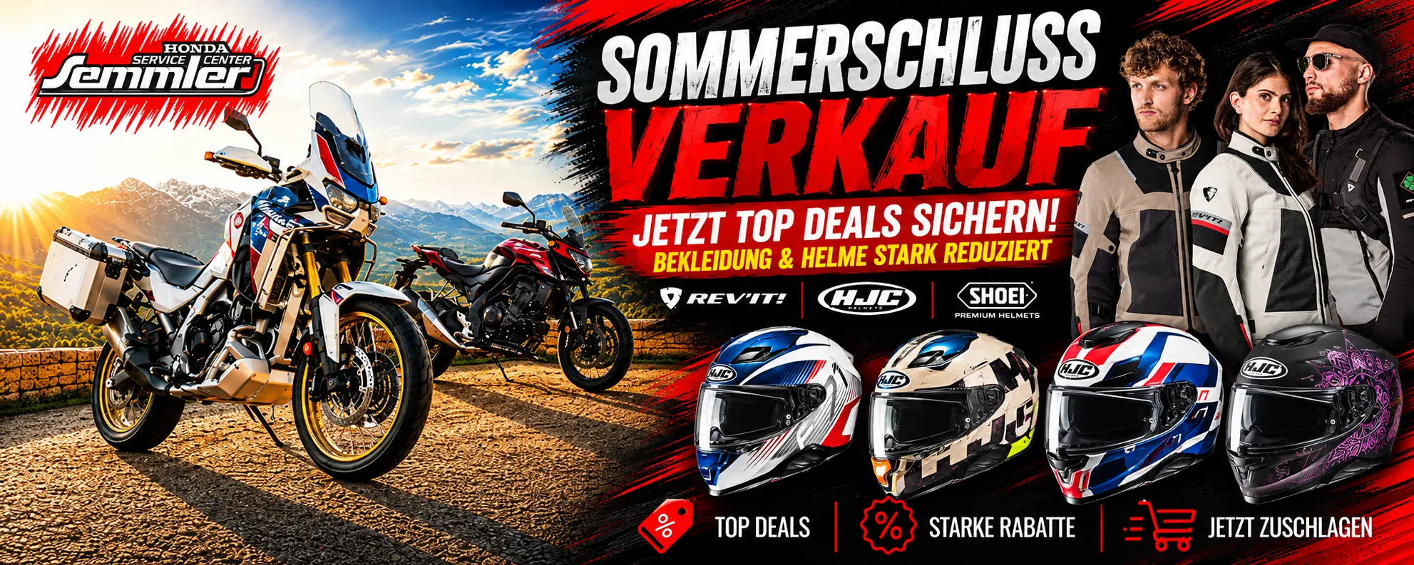 Sommerschlussverkauf bei Honda Semmler: Motorradbekleidung und Helme stark reduziert
