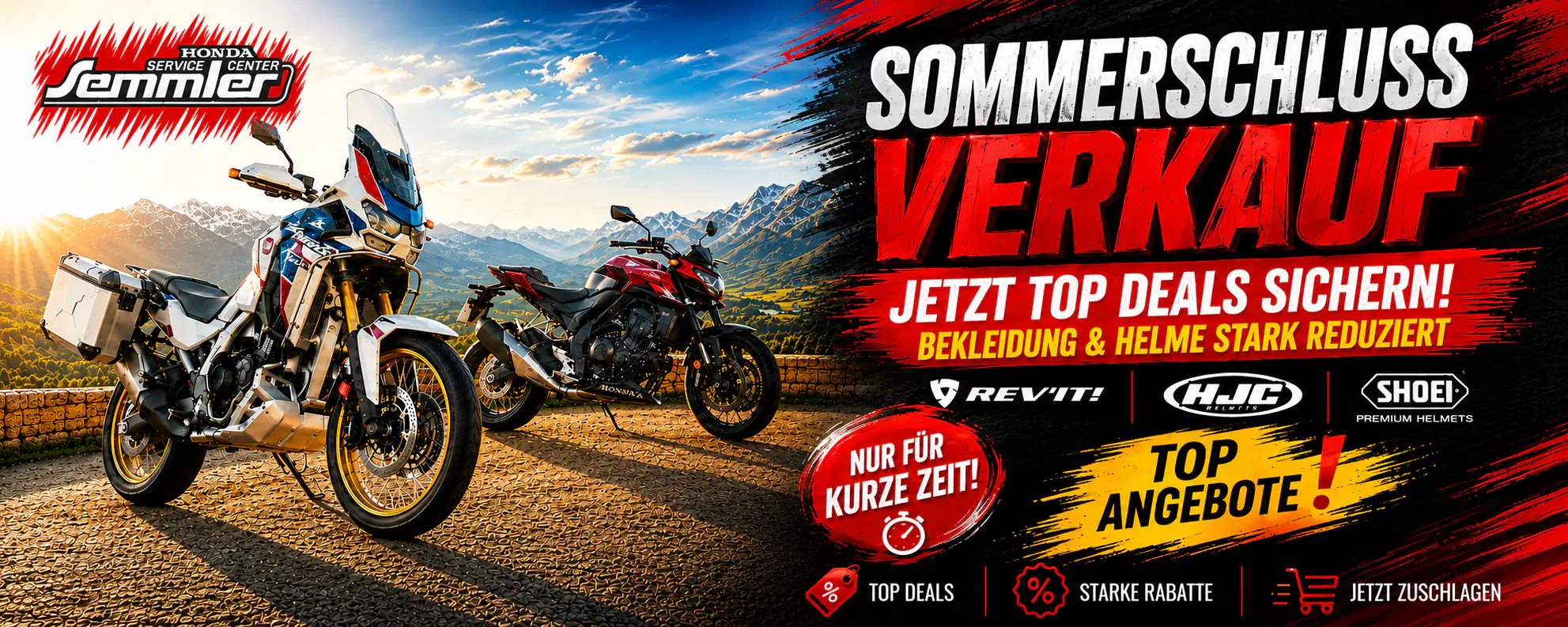 Sommerschlussverkauf bei Honda Semmler: Motorradbekleidung und Helme stark reduziert
